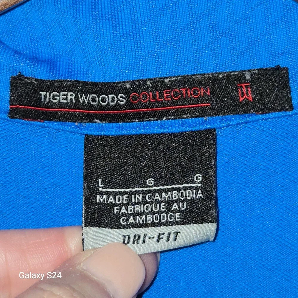 Nike Golf Tiger Woods Collection Blue Dri-FIT Textured Polo Shirt‎ Mens Large